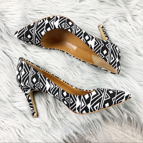 J. Crew Factory Shoes - J. Crew geometric print heels 8 black white